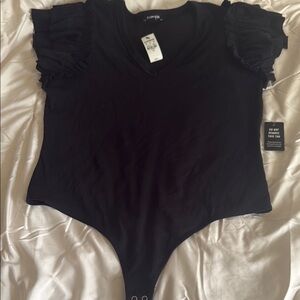 Express Black Ruffle Sleeve Bodysuit